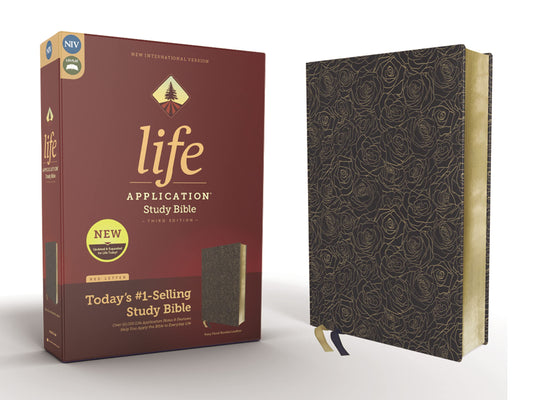 NIV, Life Application Study Bible, Third Edition, Bonded Leather, Navy Floral, Red Letter